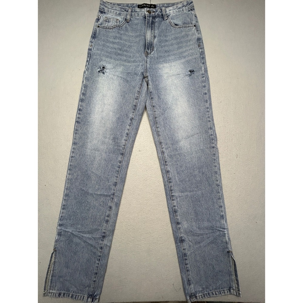 Lioness Straight Leg Denim Jeans Distressed Blue Size S Womens